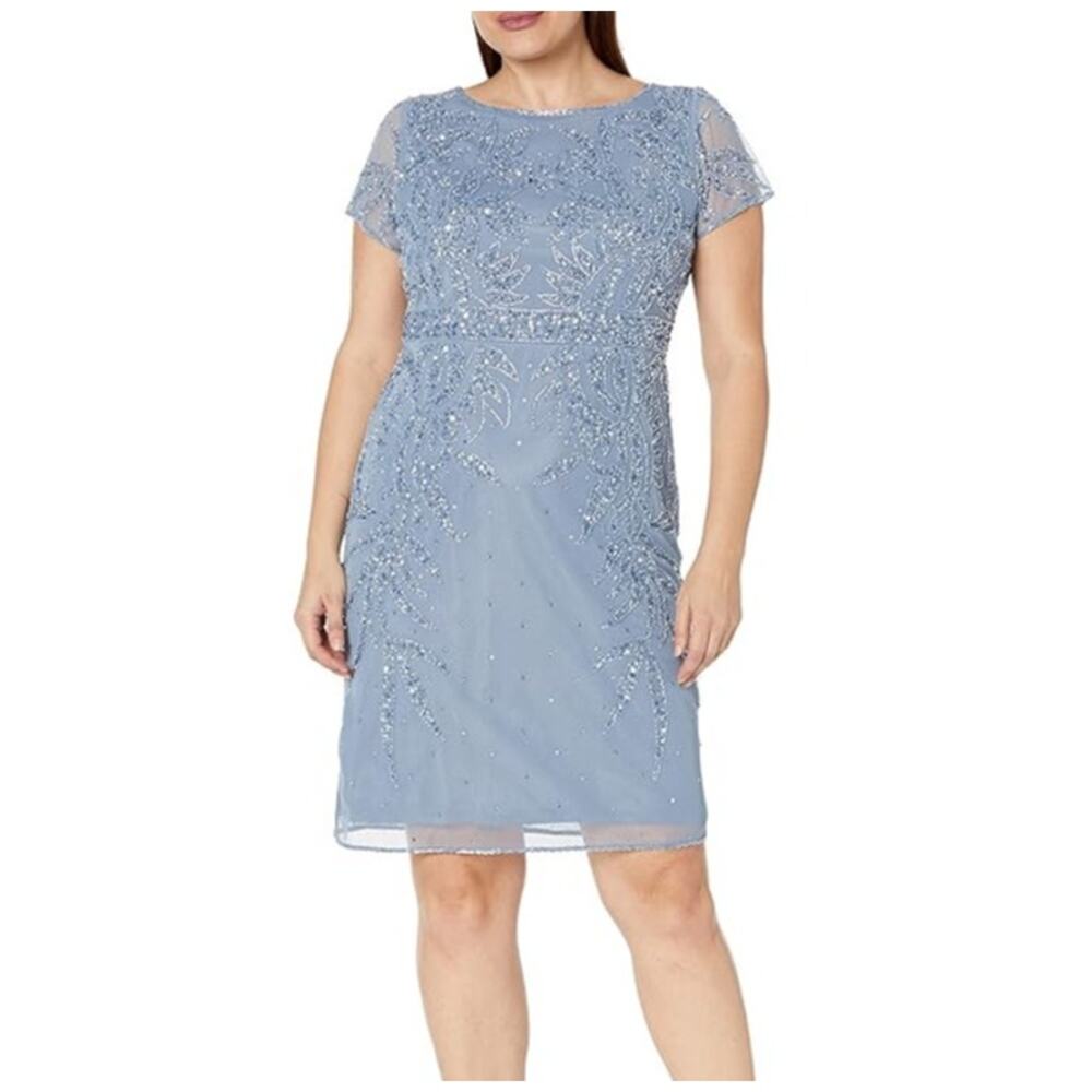J Kara Women's Short Cap Sleeve Boat Neck Floral beaded Formal Dress Size 22